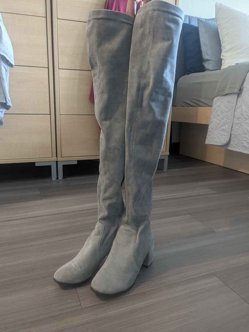Women’s Over-the-Knee Grey Suede Block Heel Boots